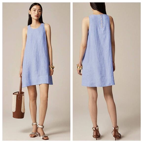 J.Crew Maxine Button-Back Shift Dress Women's Small Blue Linen Sleeveless NWT - Picture 1 of 9